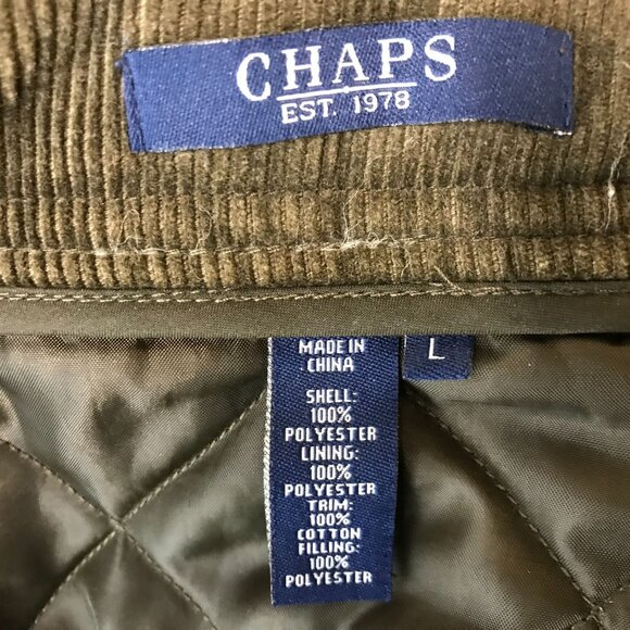 CHAPS ~ WOMENS LARGE ~ OLIVE GREEN QUILTED SNAP CLOSE JACKET COAT - Picture 6 of 6